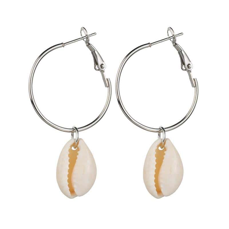 Pendientes Conchas Blanco Caracol Plateado