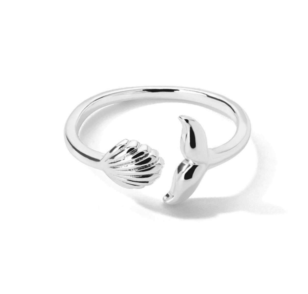 Anillo Concha Y Cola De Sirena Plateada