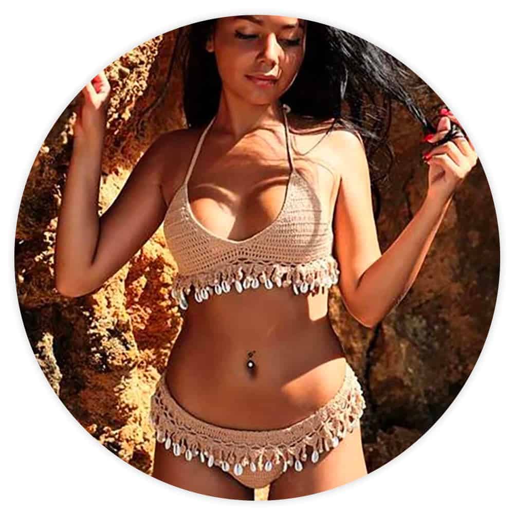 Bañador Conchas Bikini Brasileño De Ganchillo Beige