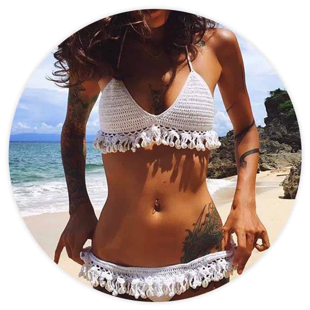 Bañador Conchas Bikini Brasileño De Ganchillo Blanco