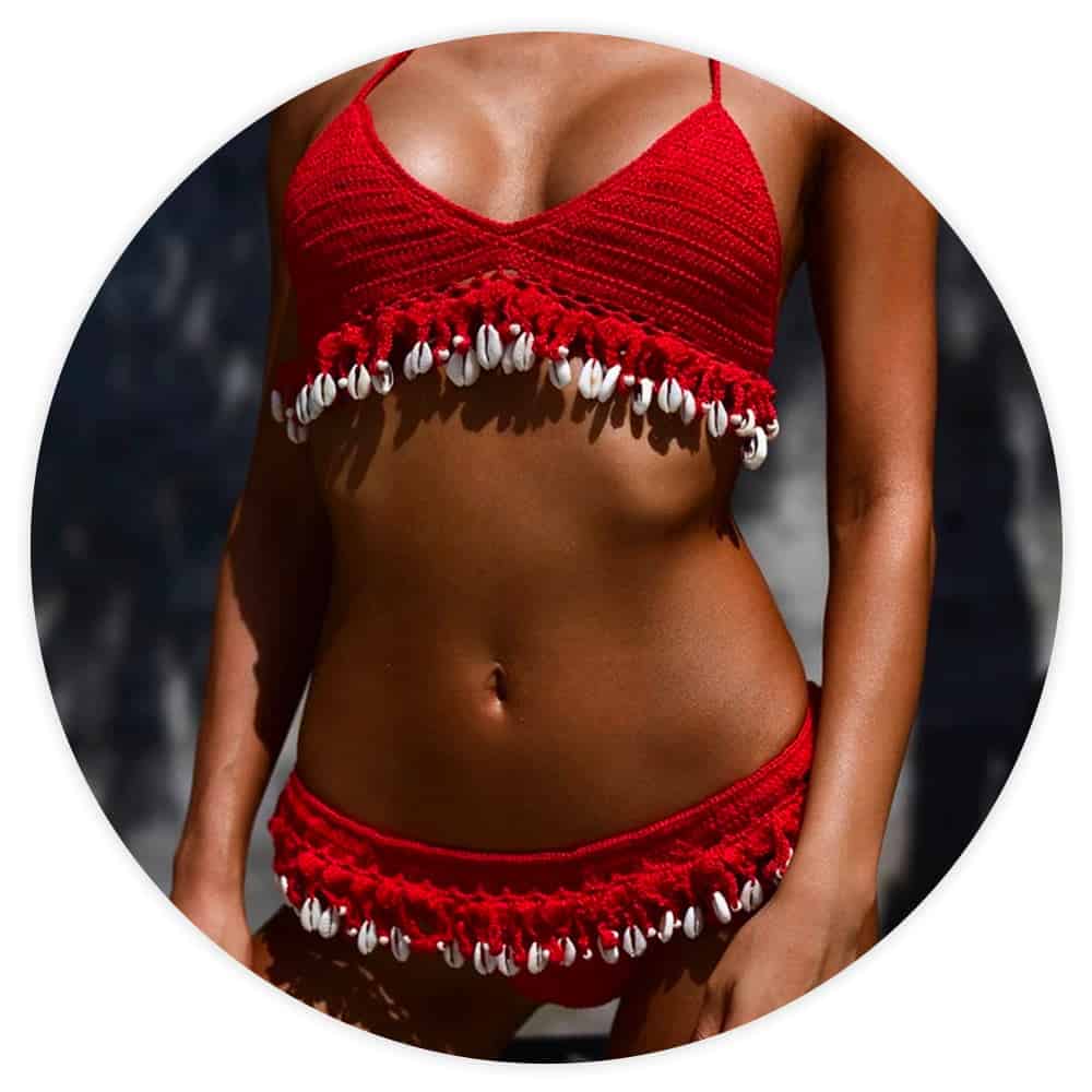 Bañador Conchas Bikini Brasileño De Ganchillo Rojo