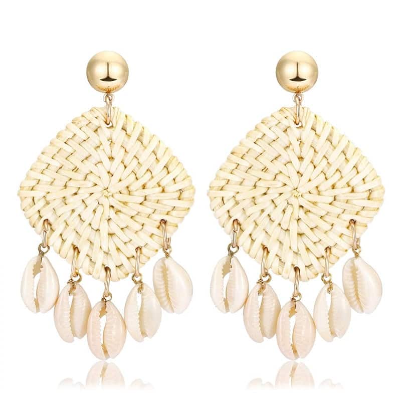 Pendientes Conchas Caracolas Y Mimbre