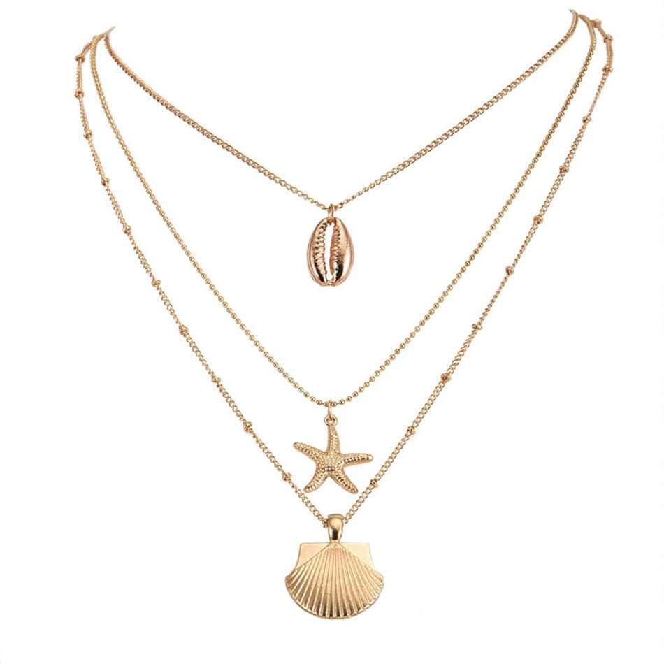 Collar De Conchas Caracola, Estrella De Mar Y Concha De Vieira