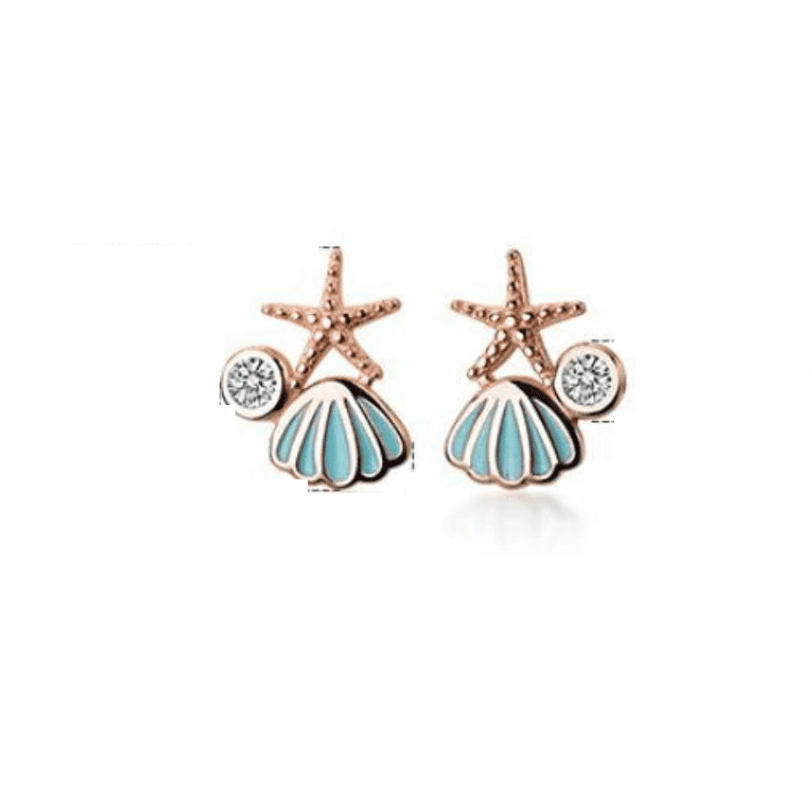 Pendientes Conchas Y Estrella De Mar De Oro Rosa
