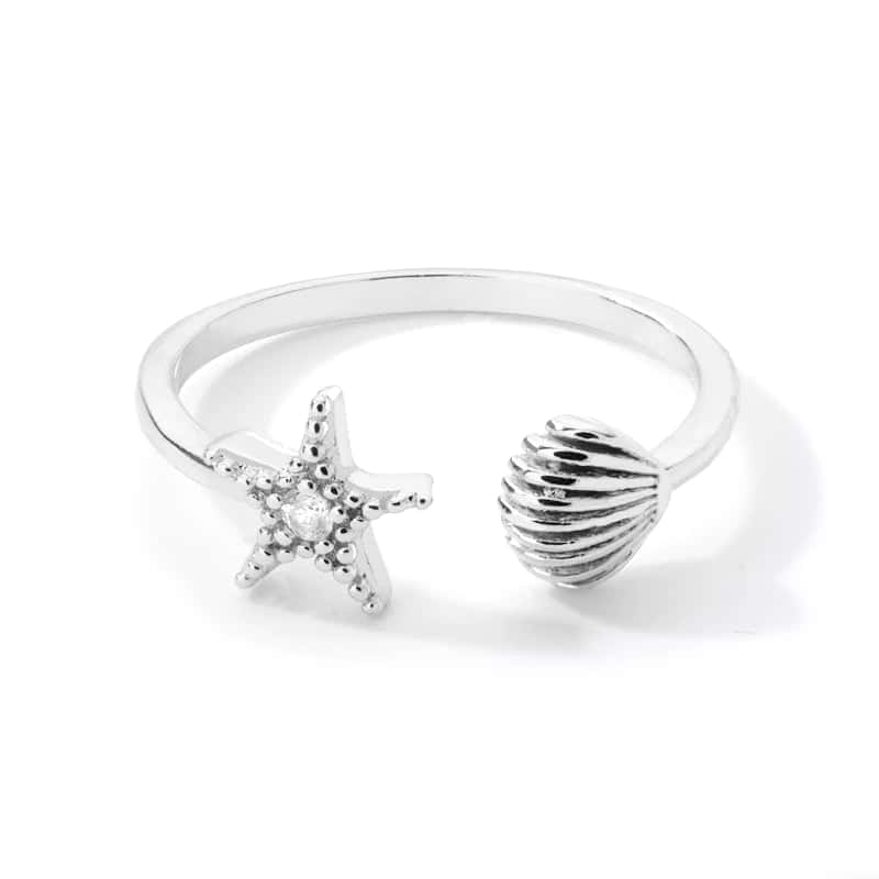 Anillo Concha Estrella De Mar Plateada