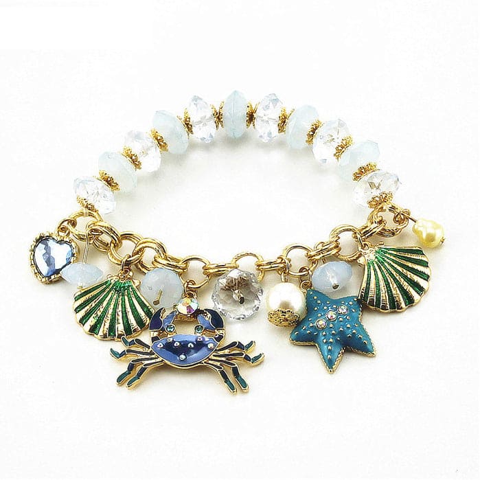 Pulsera Conchas Perlas, Cangrejo, Conchas De Vieira Y Estrella De Mar