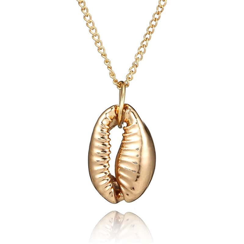 Collar De Conchas Colgante De Cauri Dorado