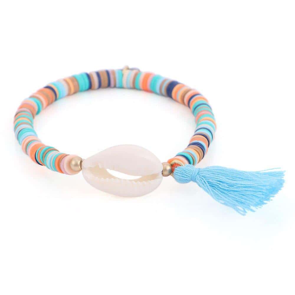 Pulsera Conchas Surfero Caracola Azul Claro