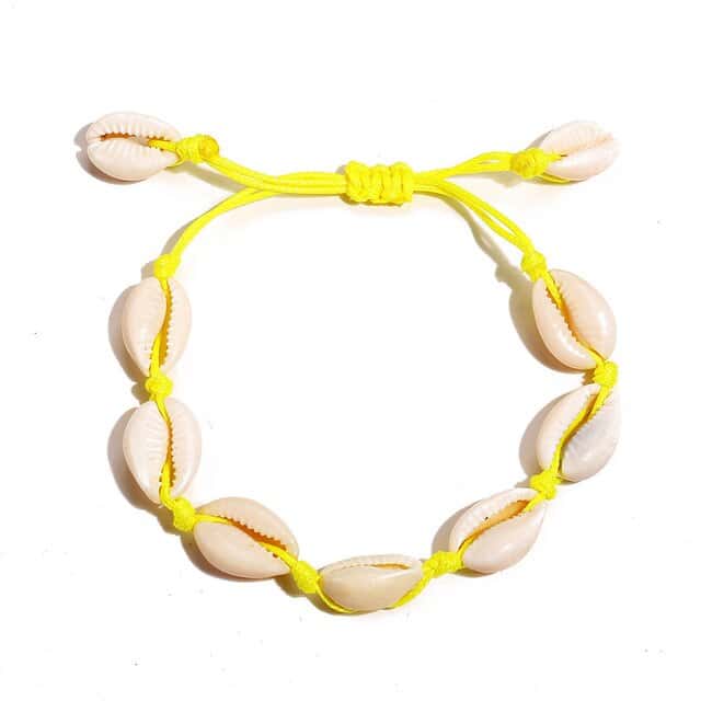 Pulsera Conchas Caracoles Cordón Amarillo