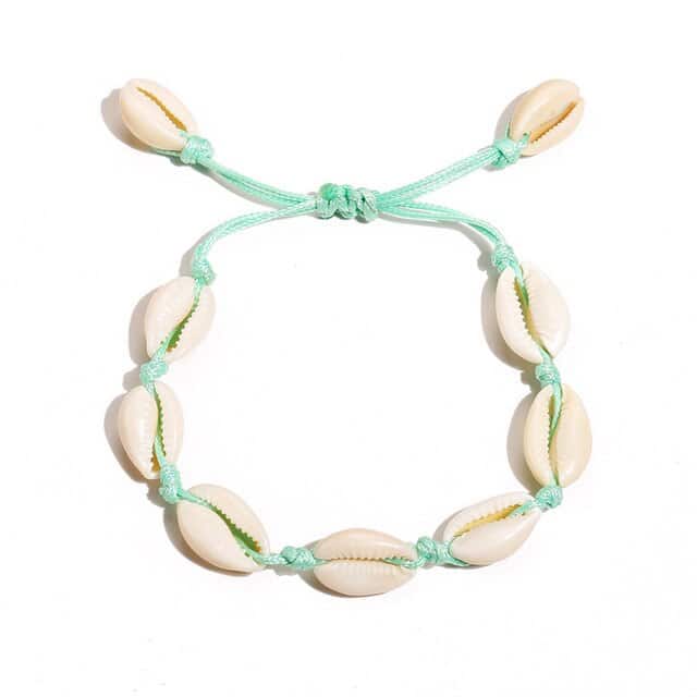 Pulsera Conchas Caracoles Cordón Azul Claro