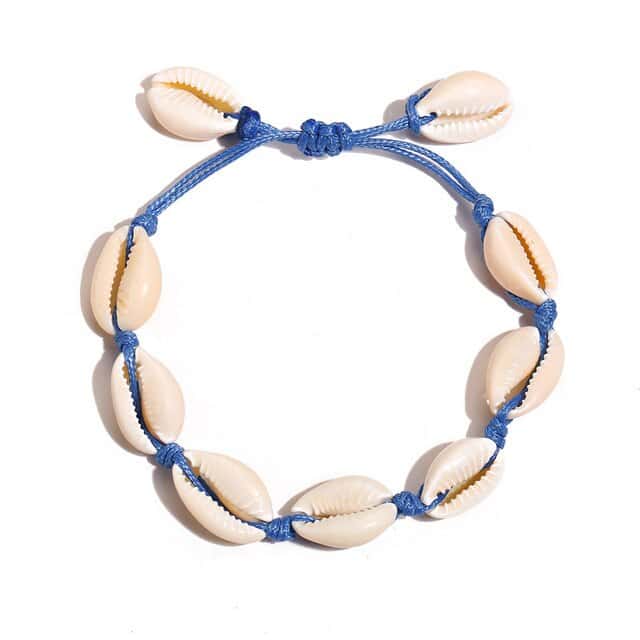 Pulsera Conchas Caracoles Cordón Azul