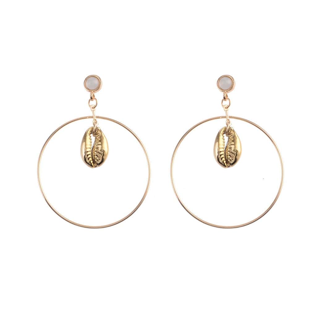 Pendientes Conchas Aros Dorados Con Cauri