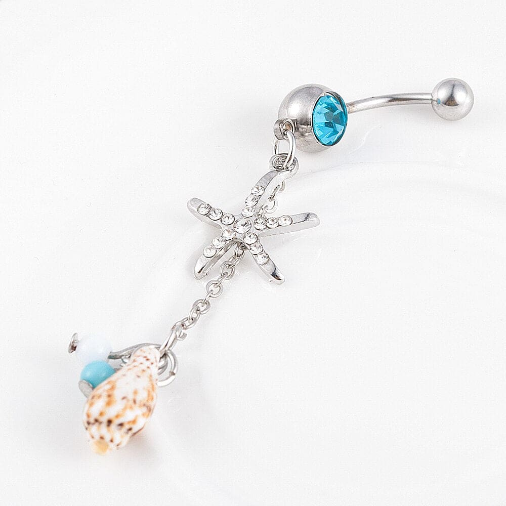 Piercing Ombligo Concha Bulot Y Perlas Azules