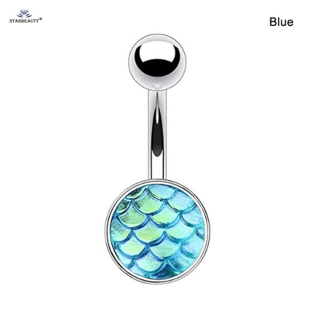 Piercing Ombligo Concha Escamas De Sirena (Azul)