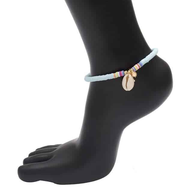 Tobillera Conchas Surfero Perlas Azules
