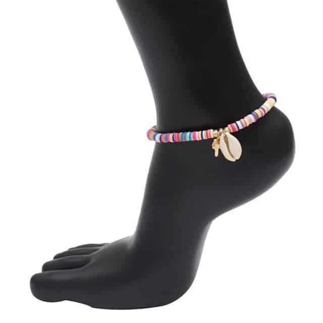 Tobillera Conchas Surfero Perlas Multicolor