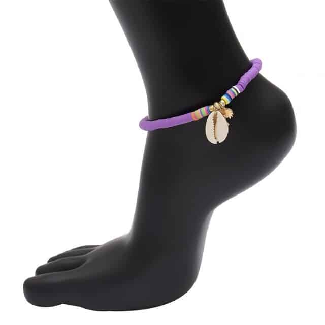 Tobillera Conchas Surfero Perlas Malvas
