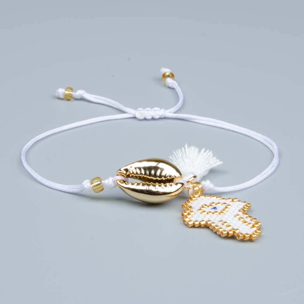 Pulsera Conchas Caracol De Oro Mano De Fátima Blanco
