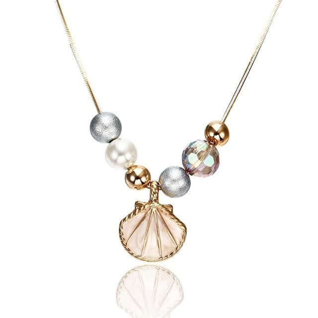Collar De Conchas Vieiras Beige Y Perlas