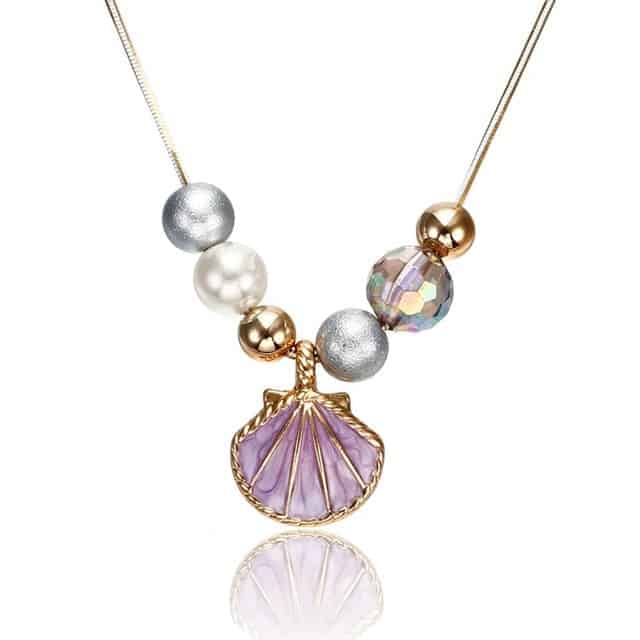 Collar De Conchas Vieiras Malvas Y Perlas