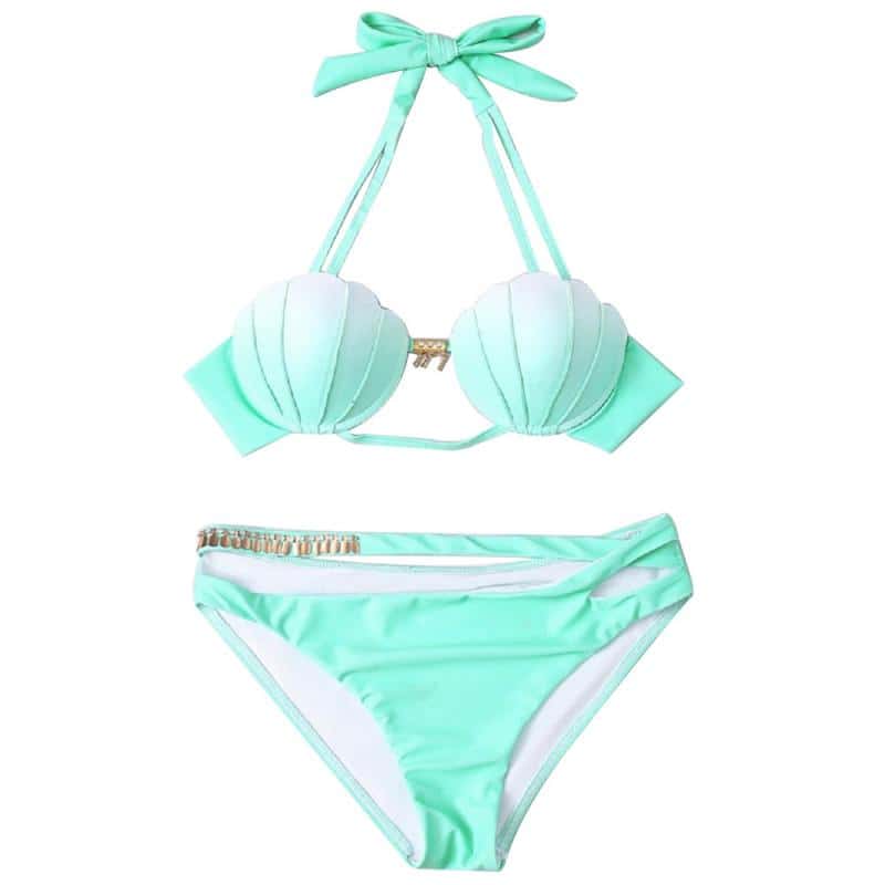 Bañador Conchas Bikini Sirena Verde Pastel