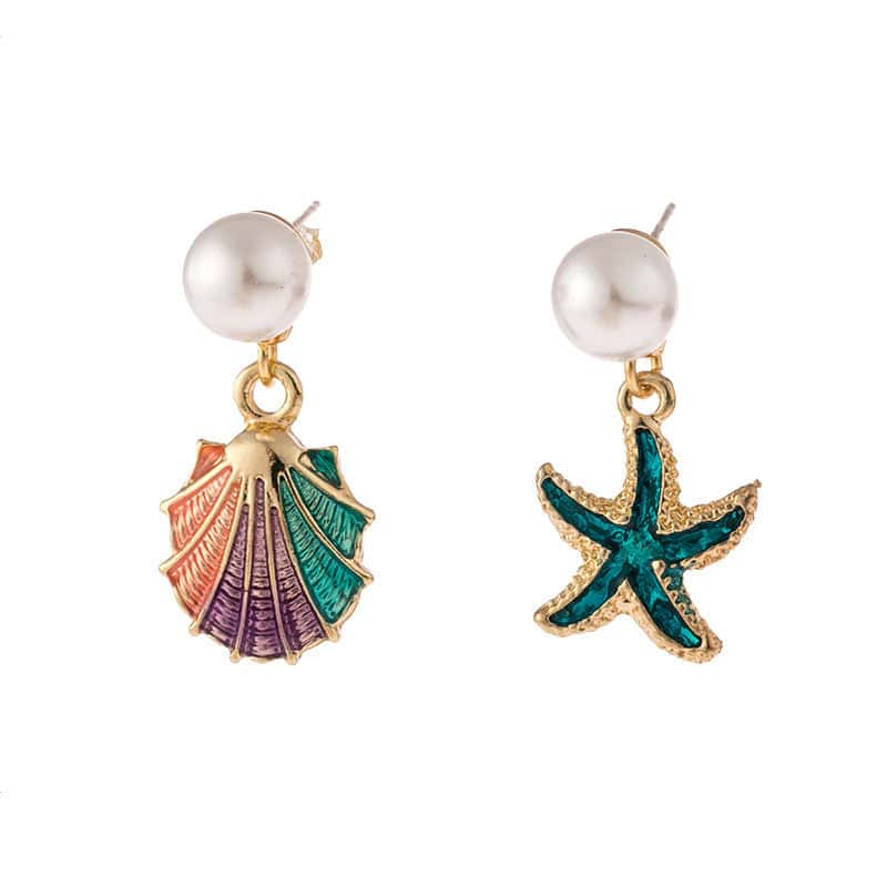 Pendientes Conchas Estrella De Mar Y Concha De Vieira Desparejadas