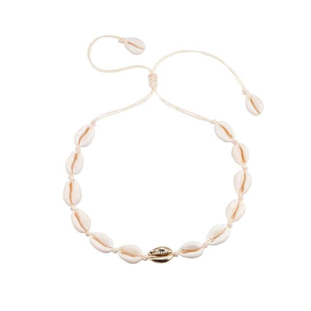 Collar De Conchas Cauri Blanco Y Dorado