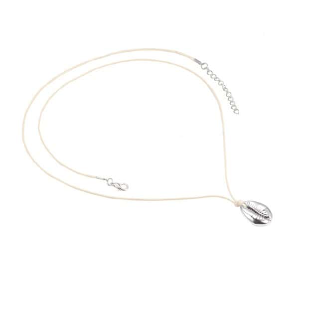 Collar De Conchas Cauri Plateado Blanco