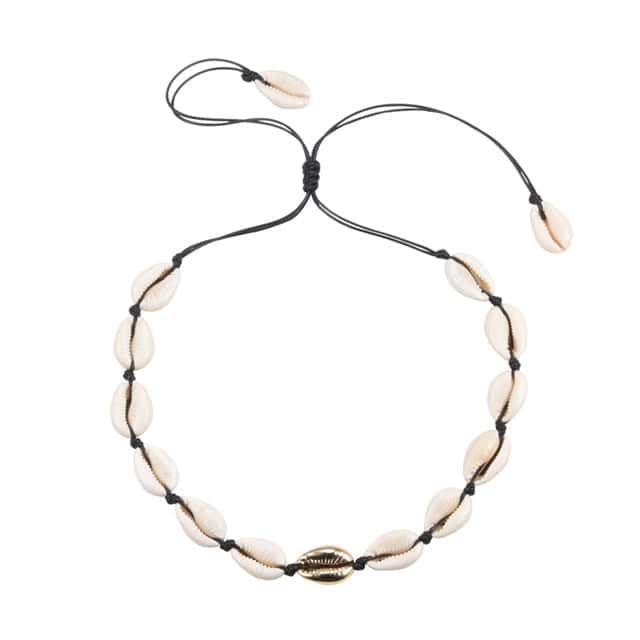 Collar De Conchas Dorado Y Negro