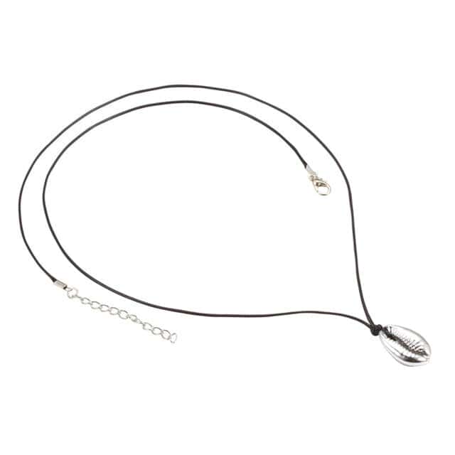 Collar De Conchas Cauri Plateado Y Negro