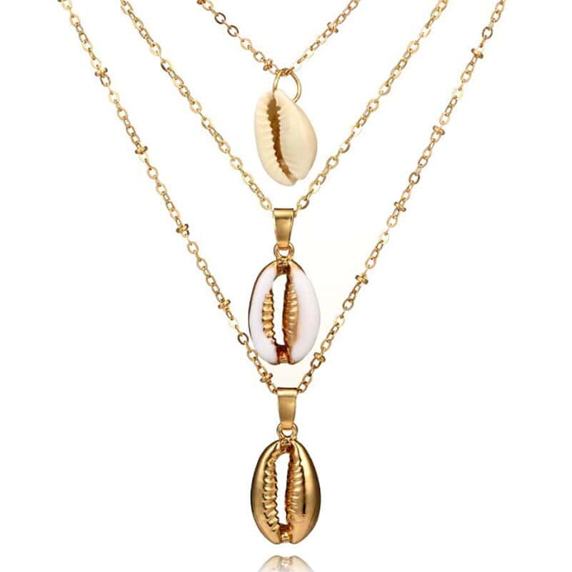 Collar De Conchas Collar Trio De Conchas Cauri Dorado