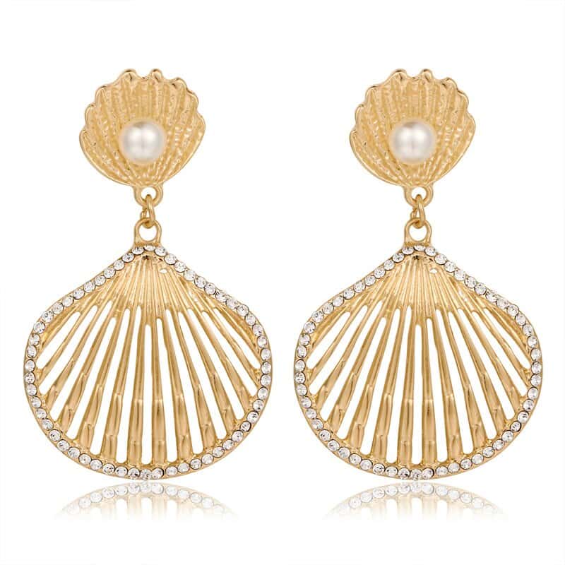Pendientes Conchas Conchas, Perlas Y Estrás
