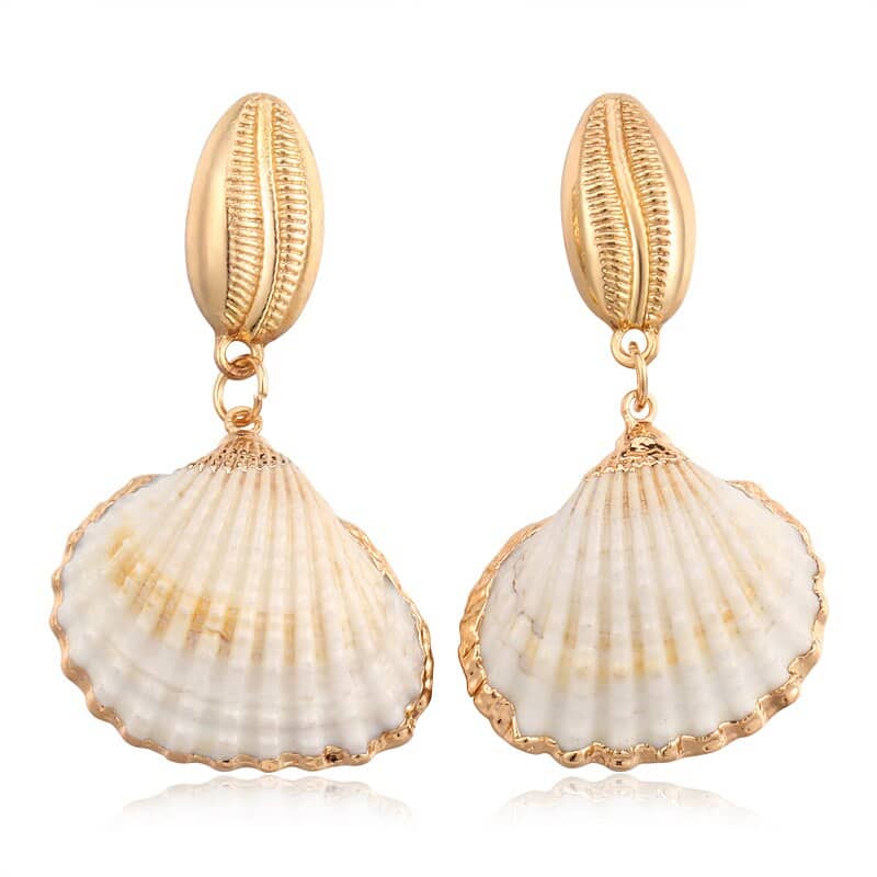 Pendientes Conchas Bucarda Y Cauri Dorado