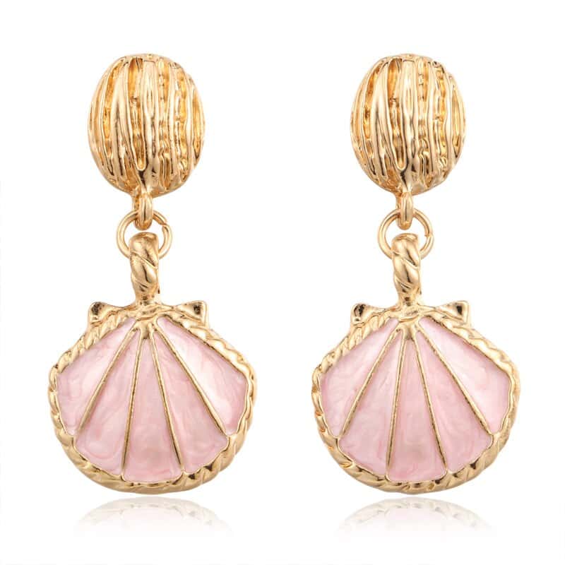 Pendientes Conchas Rosa Y Dorado