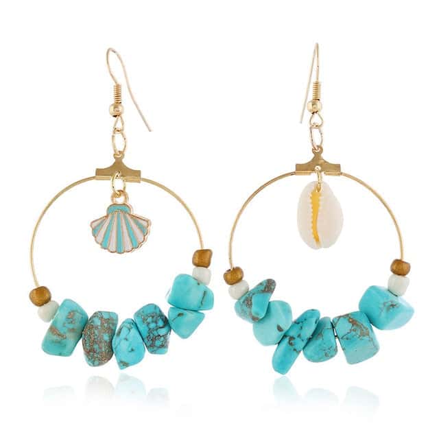 Pendientes Conchas Aros De Concha Y Piedras Azules