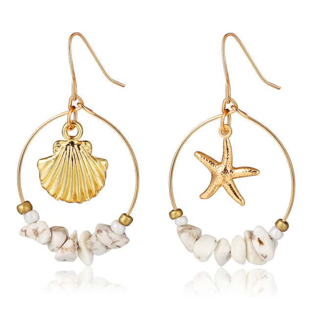 Pendientes Conchas Aros De Estrella De Mar Y Concha
