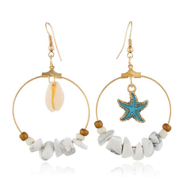 Pendientes Conchas Aros De Cauri, Estrella De Mar Azul