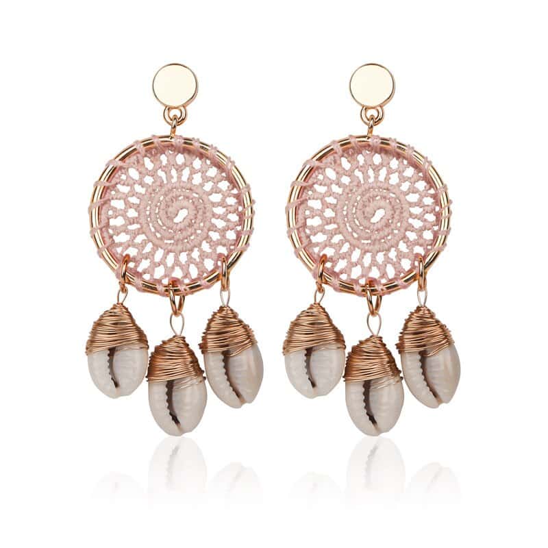 Pendientes Conchas Atrapasueños Rosa