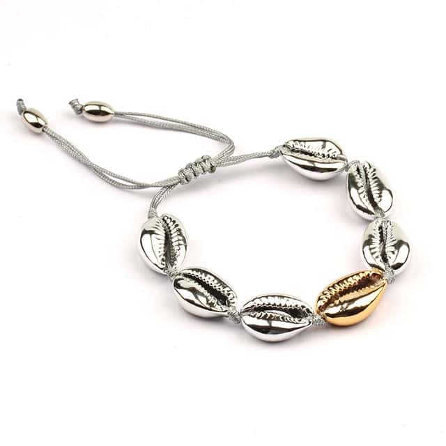 Pulsera Conchas Cauri Duo Plateado Y Dorado