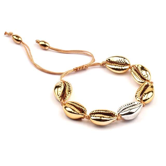 Pulsera Conchas Cauri Duo Dorado Y Plateado
