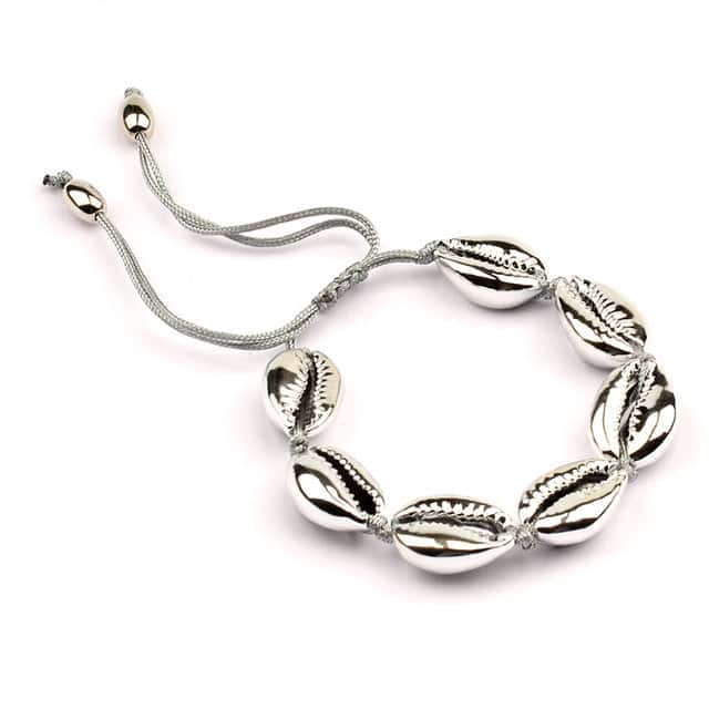 Pulsera Conchas Cauri Plateado