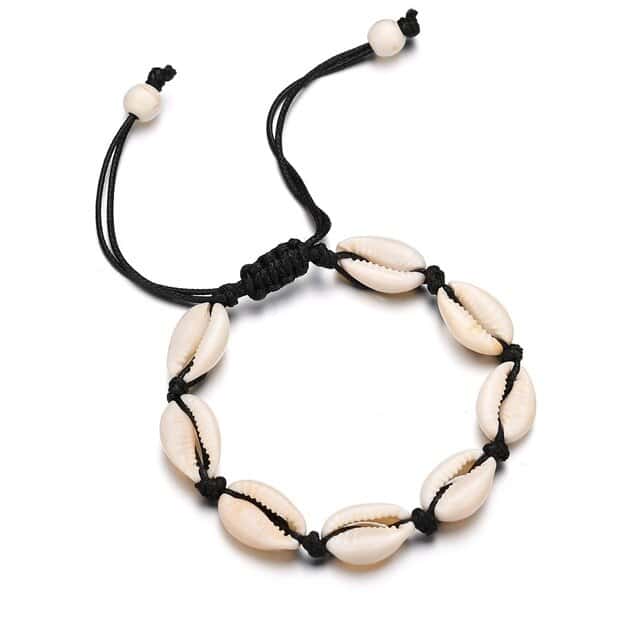 Pulsera Conchas Caracola Y Cordón Negro