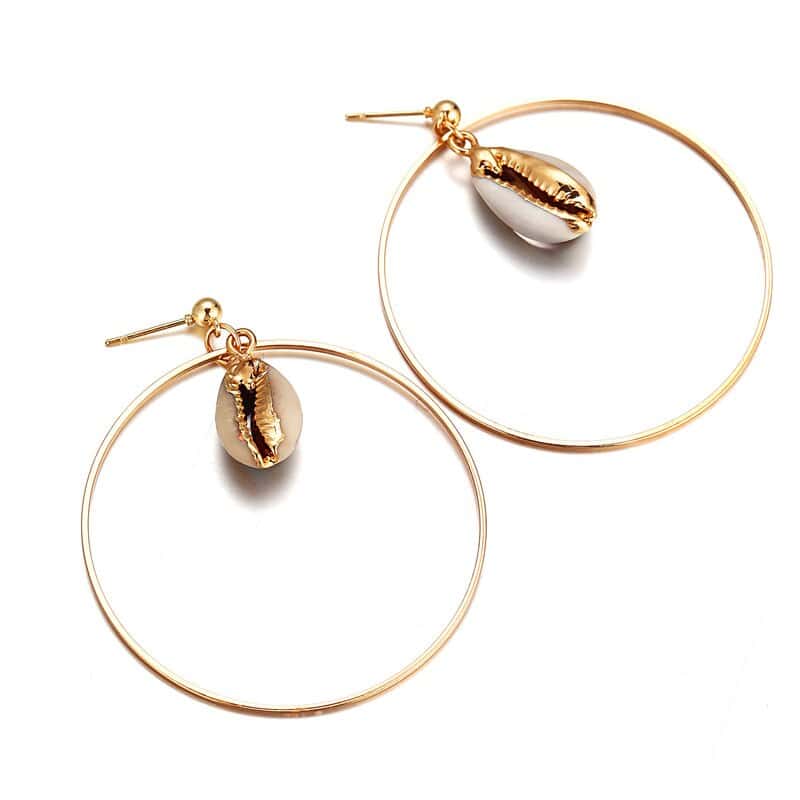 Pendientes Conchas Aros Con Caracola Blanca (Doradas)