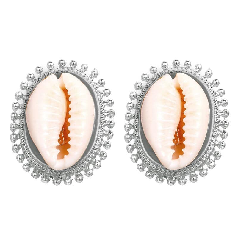 Pendientes Conchas Caracola Engastada (Plateada)