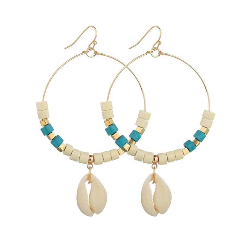Pendientes Conchas Aros Con Caracola Blanca Y Azul