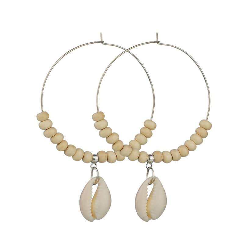 Pendientes Conchas Aros Con Caracola Y Perlas Blancas (Plateadas)