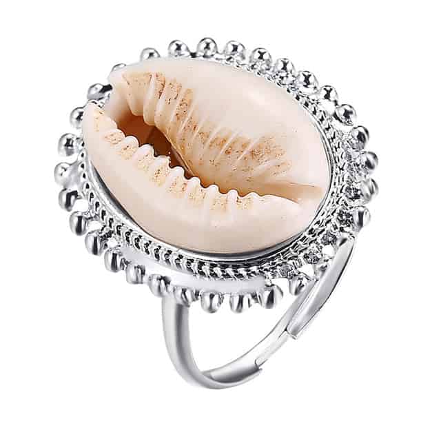 Anillo Concha Caracola Engastada (Plateada)