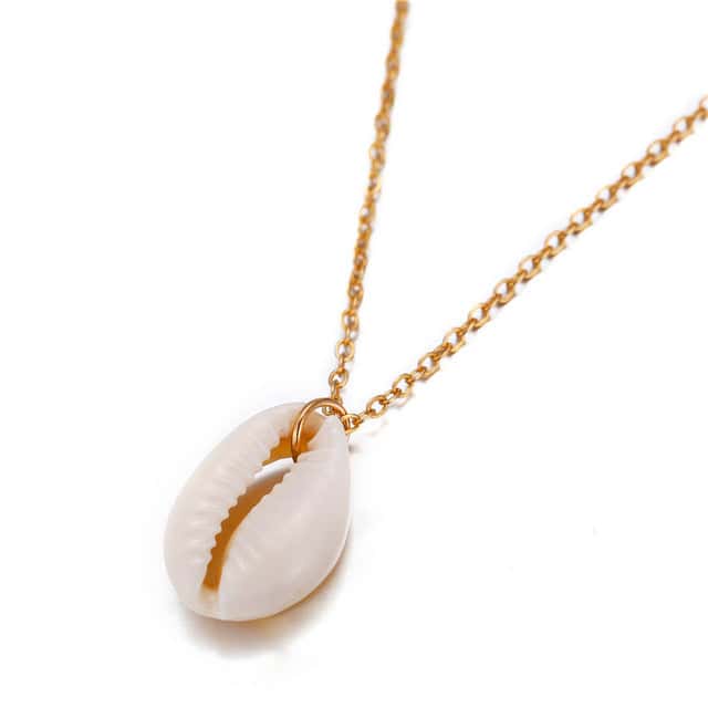 Collar De Conchas Caracola Blanca Y Cadena Dorada
