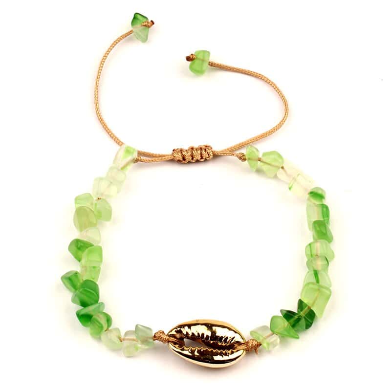Pulsera Conchas Caracola Dorada Y Piedras Verdes