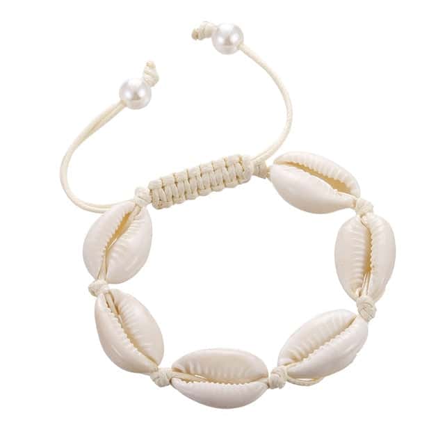 Pulsera Conchas Caracola Blanca Y Cordón Blanco